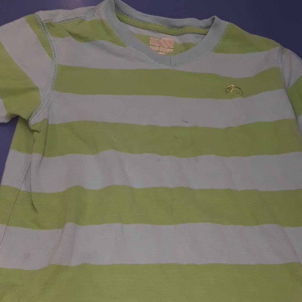 Old Navy green and blue striped V neck T-shirt